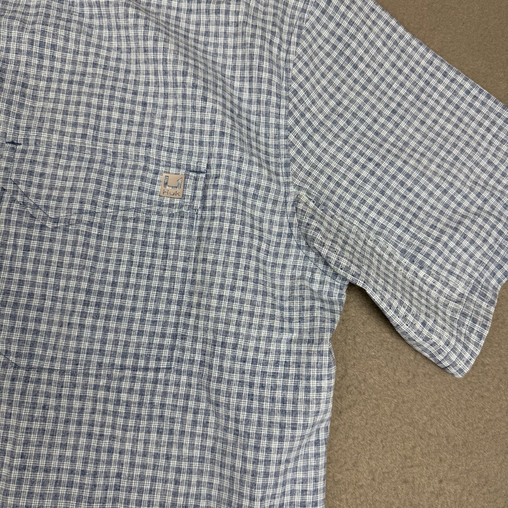Huk Mens Short Sleeve Performance Fishing Shirt Size Large Blue Vented Plaid - Picture 9 of 9